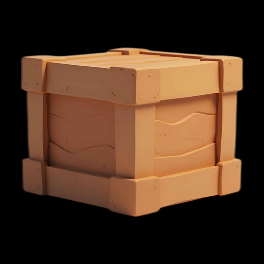 Caisse en Bois Stylisée 3D