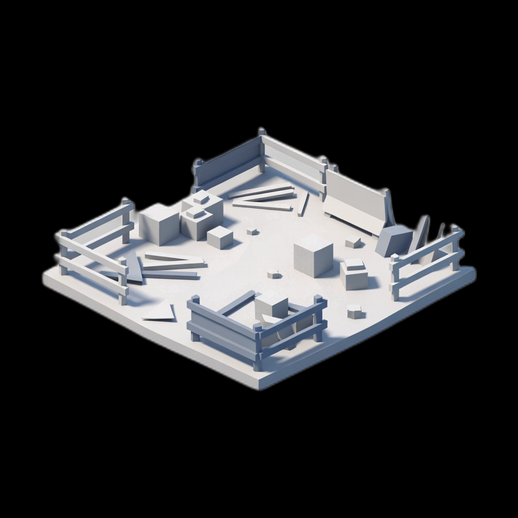 Scene chantier 3D gratuit avec barrières et débris