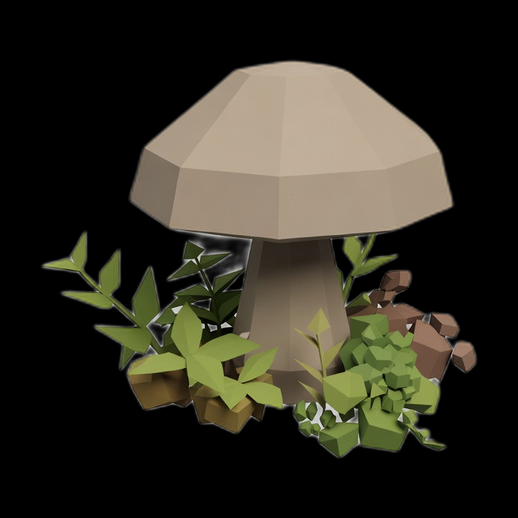 Champignon low poly 3D gratuit stylise nature