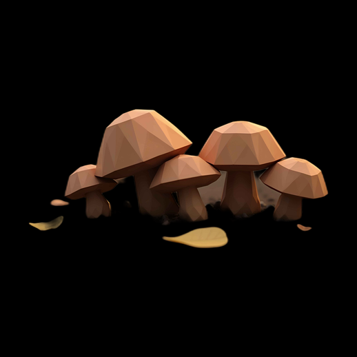 Champignons 3D Low-Poly Marron