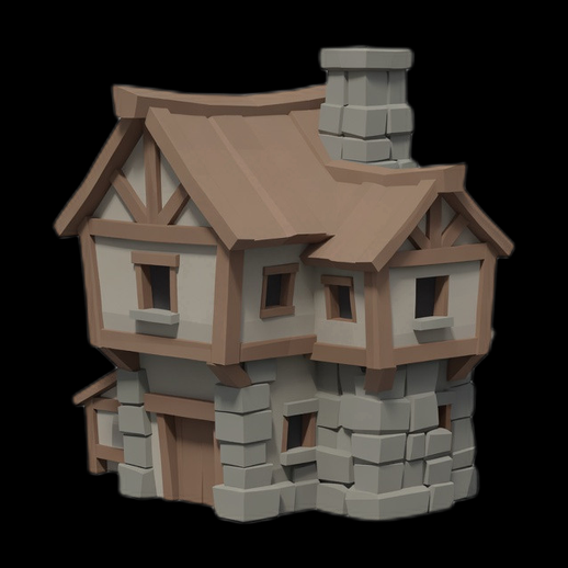 Maison medievale stylisee 3D gratuit low poly