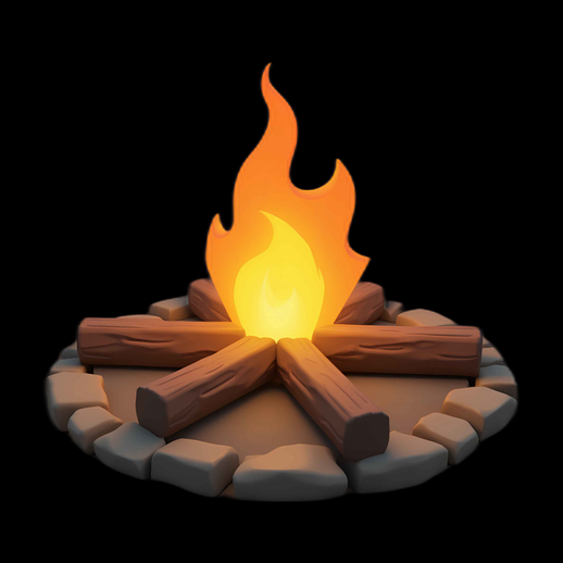 Feu de camp stylisé en 3D