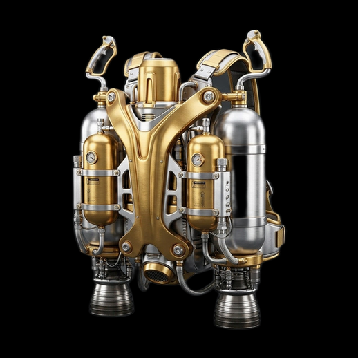Jetpack futuriste 3D gratuit en metal dore