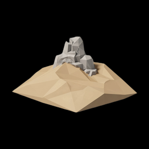 Rocher low poly 3D gratuit avec sable - modele 3D gratuit