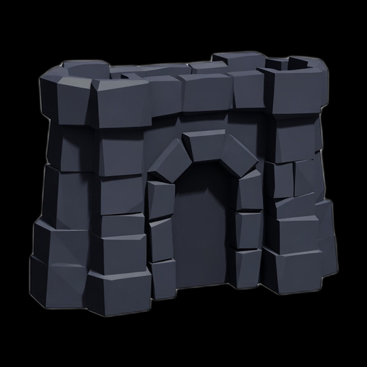 Mur forteresse 3D gratuit porte medievale stylisee