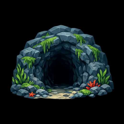 Grotte rocheuse avec végétation marine