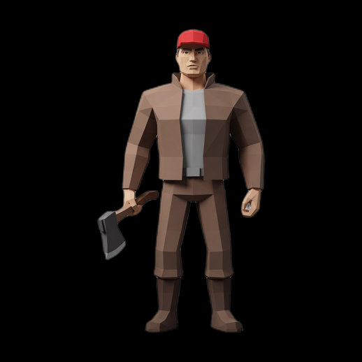 Bucheron low poly 3D gratuit avec hache