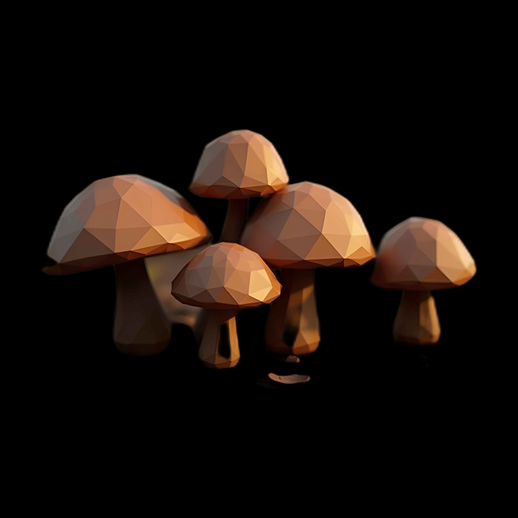 Champignons low poly bruns