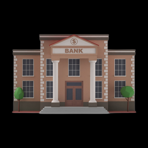 Modele 3D gratuit banque classique stylisee - modele 3D gratuit