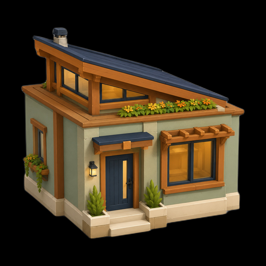Maison moderne stylisee 3D gratuit avec jardin