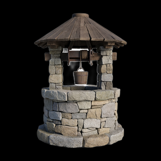 Puits en pierre 3D gratuit avec seau