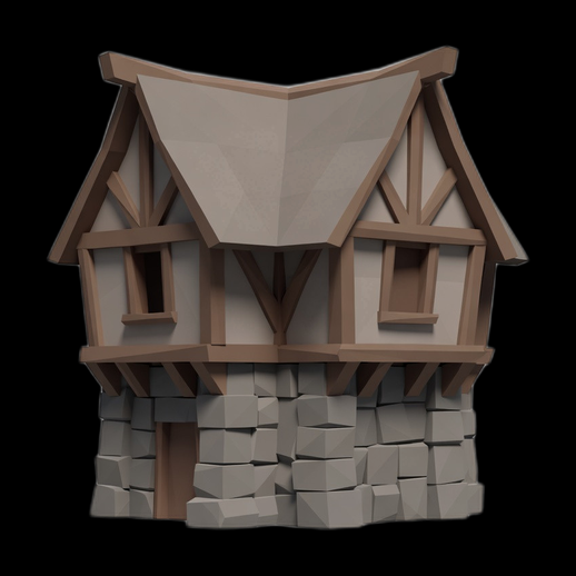 Modele 3D gratuit maison medievale low poly