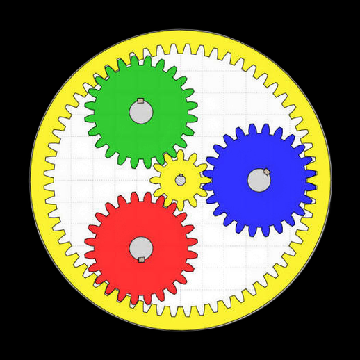 Systeme d'engrenages 3D gratuit multicolore mecanique