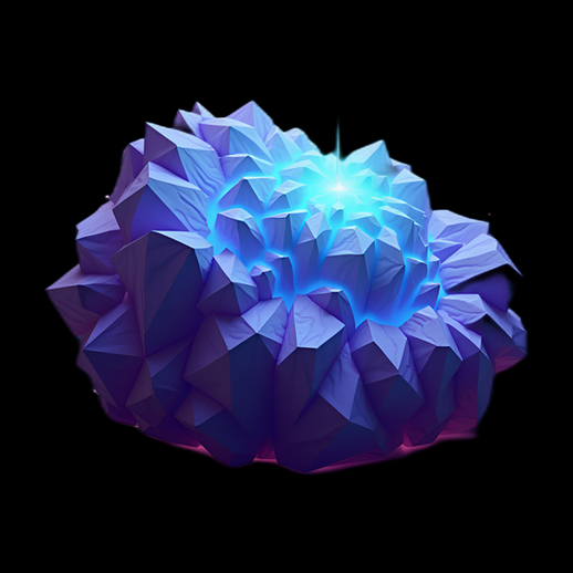 Cristal géométrique lumineux violet 3D