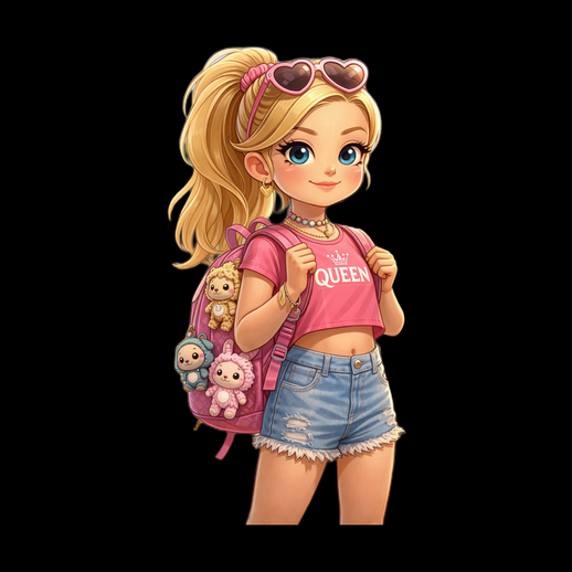 3D Cartoon Girl with Backpack