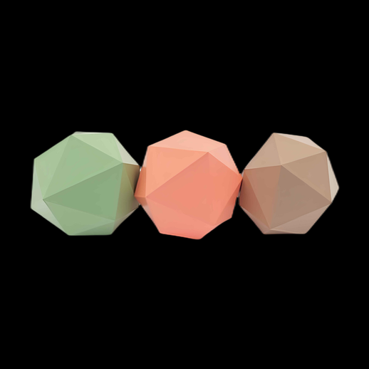 Trois sphères géométriques pastel 3D
