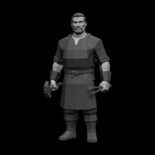 Forgeron low poly 3D gratuit avec outils