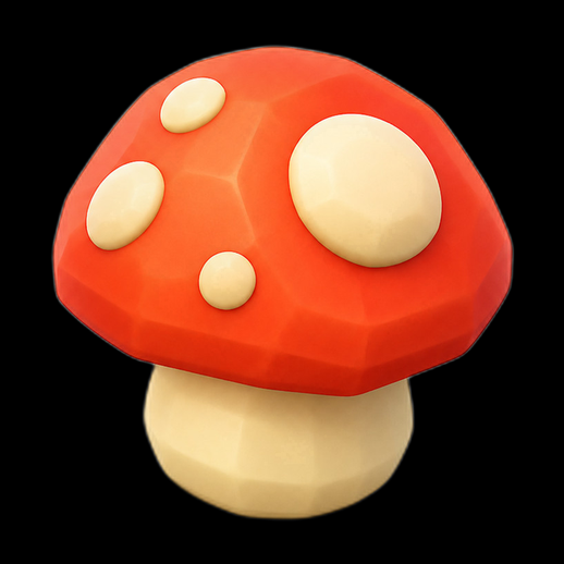 Champignon cartoon 3D gratuit low poly rouge - modele 3D gratuit