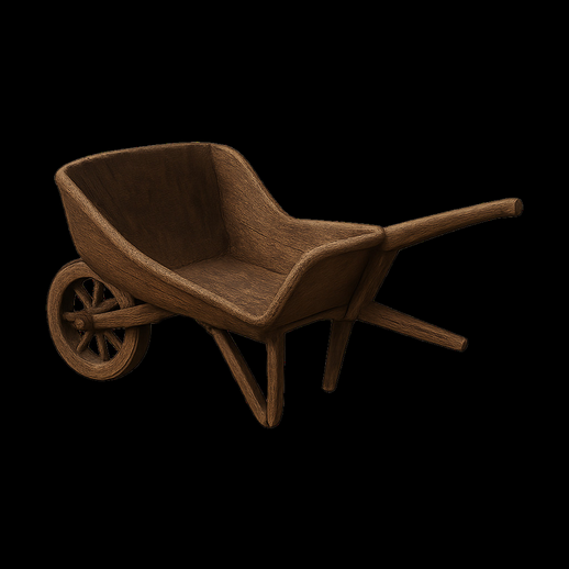 Brouette en bois rustique - modele 3D gratuit