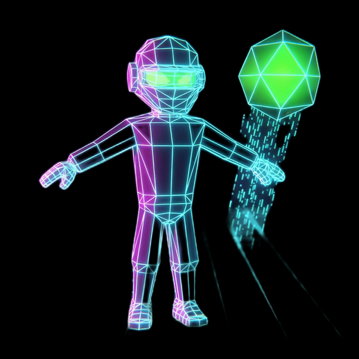 Cyberpunk Wireframe Man With Icosahedron