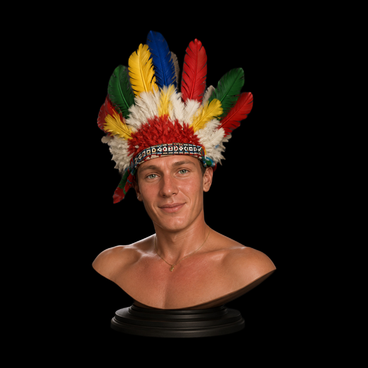 Buste homme coiffe plumes 3D gratuit realiste - modele 3D gratuit