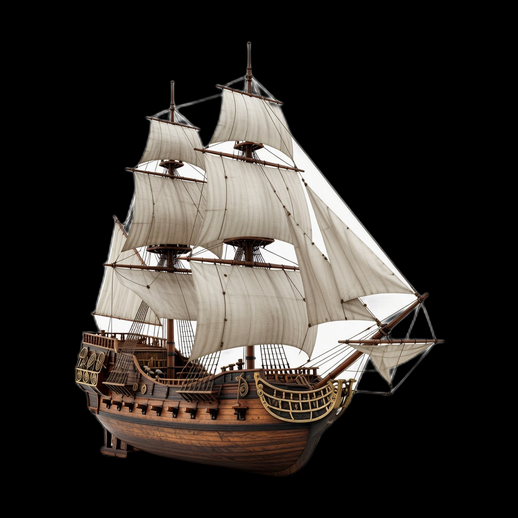 Bateau ancien 3D gratuit voilier historique detaille