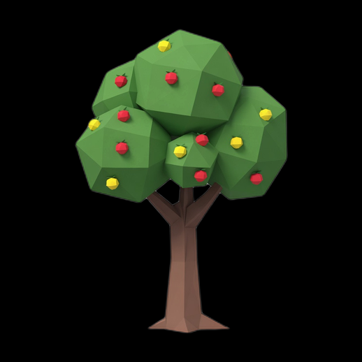 Arbre fruitier low poly 3D gratuit stylise