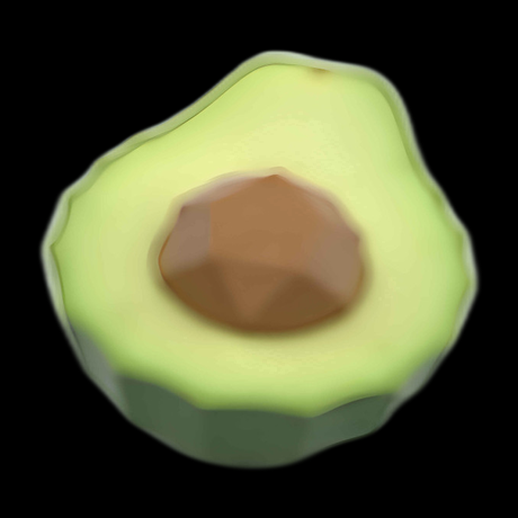 Avocat 3D stylisé sectionné