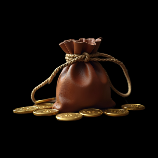 Bourse en cuir avec des pièces d'or