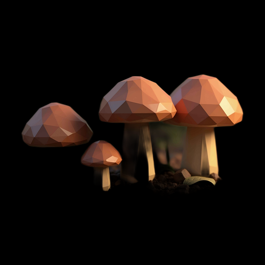 Champignons Low Poly Bruns