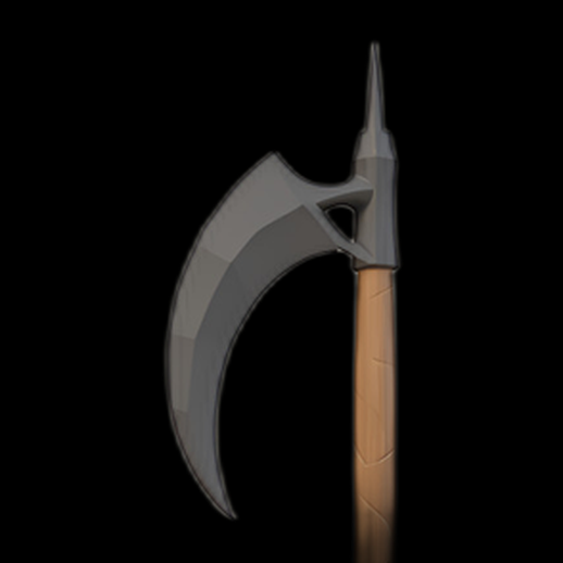 Glaive 3D stylisé avec hampe