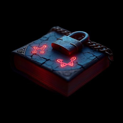 Grimoire verrouillé avec symboles lumineux