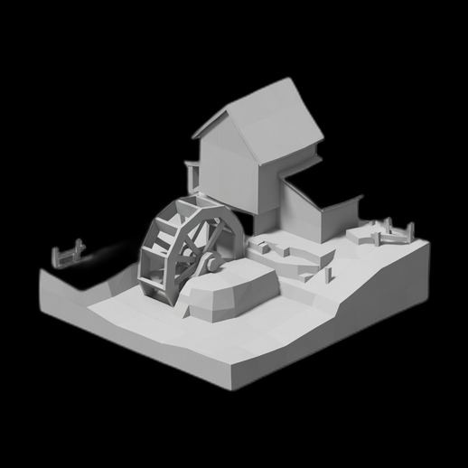 Moulin a eau 3D gratuit style low poly