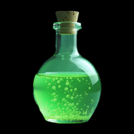 Potion verte en bouteille de verre