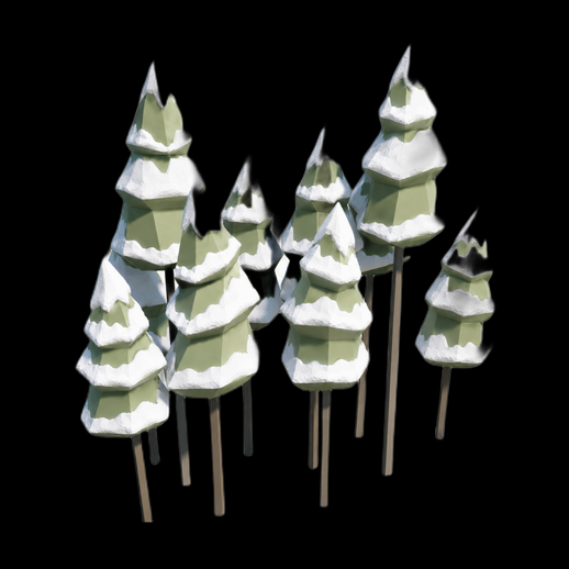 Arbres sapins enneiges low poly 3D gratuit