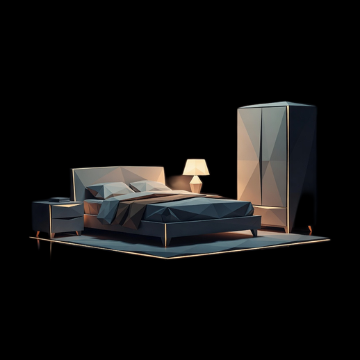 Chambre moderne low poly 3D gratuit complete