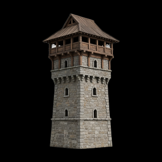 Tour medievale 3D gratuit en pierre et bois