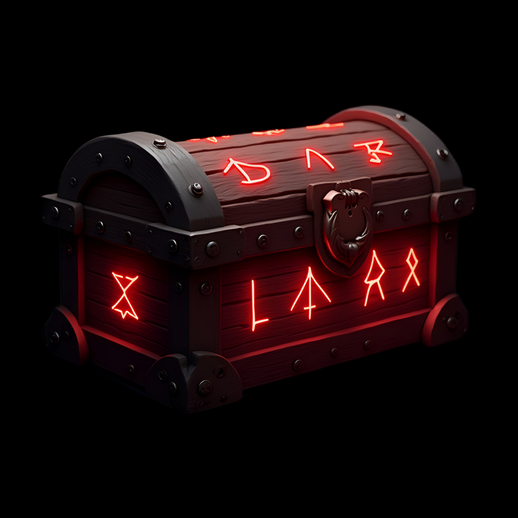 Coffre en bois runes rouges