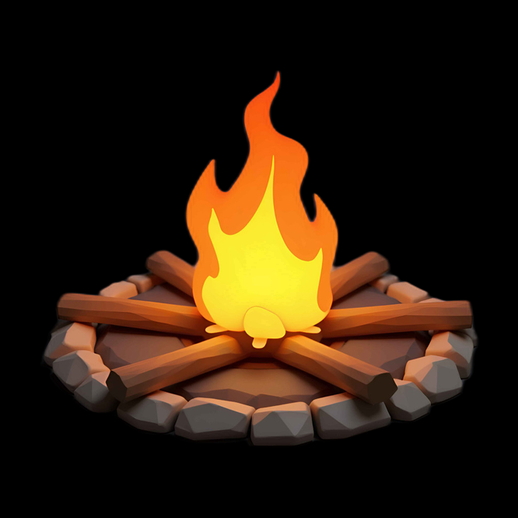 Feu de camp 3D stylisé