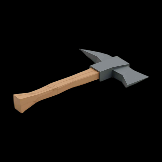 Hache 3D low-poly grise et bois
