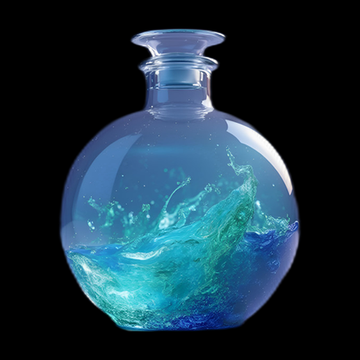 Bouteille en verre avec vagues bleues