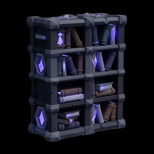 Bibliotheque fantasy 3D gratuit avec cristaux lumineux