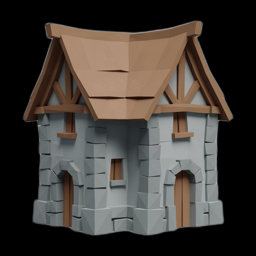 Maison medievale low poly 3D gratuit stylisee