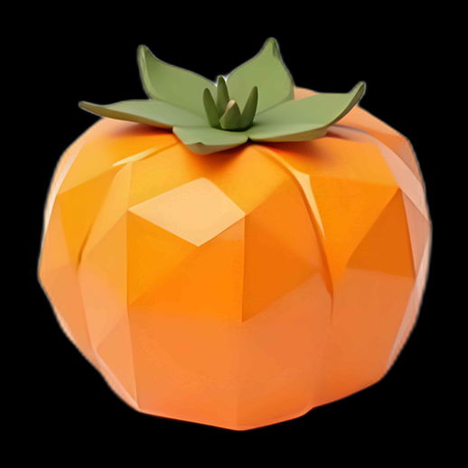 Kaki low poly 3D orange brillant