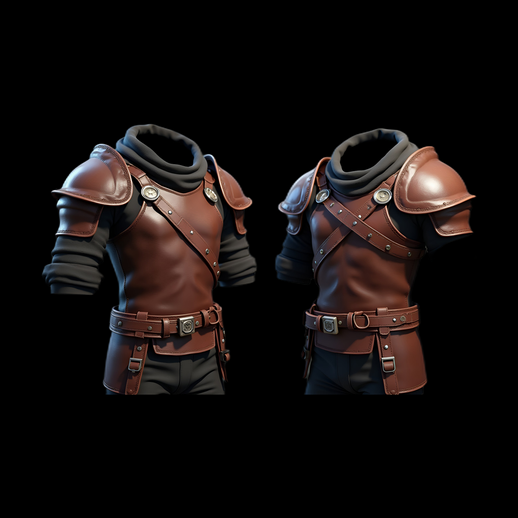 Ensemble d'armure de cuir marron 3D