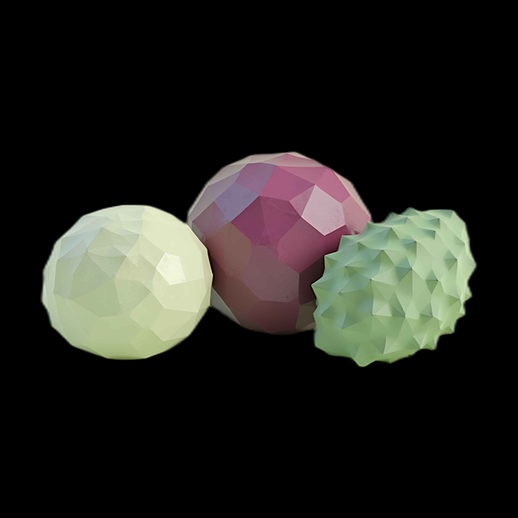 Trois sphères polygonales 3D