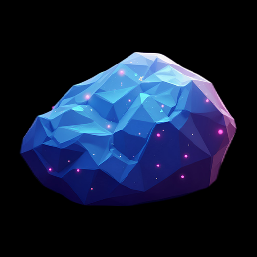 Rocher cristallin low-poly bleu lumineux