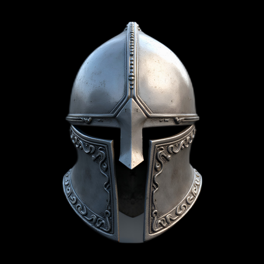 Casque médiéval argenté 3D détaillé