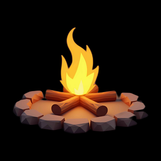 Feu de camp 3D stylisé