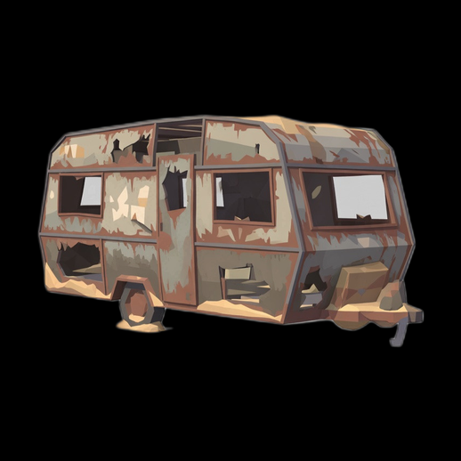 Caravane abandonnee rouillee 3D gratuit stylisee